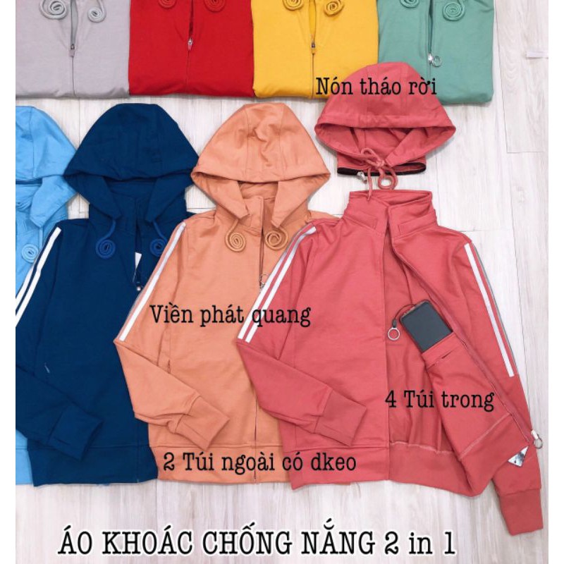 Áo khoác chống nắng nữ 6 túi, nón rời. Tay áo phối viền Phản Quang | BigBuy360 - bigbuy360.vn