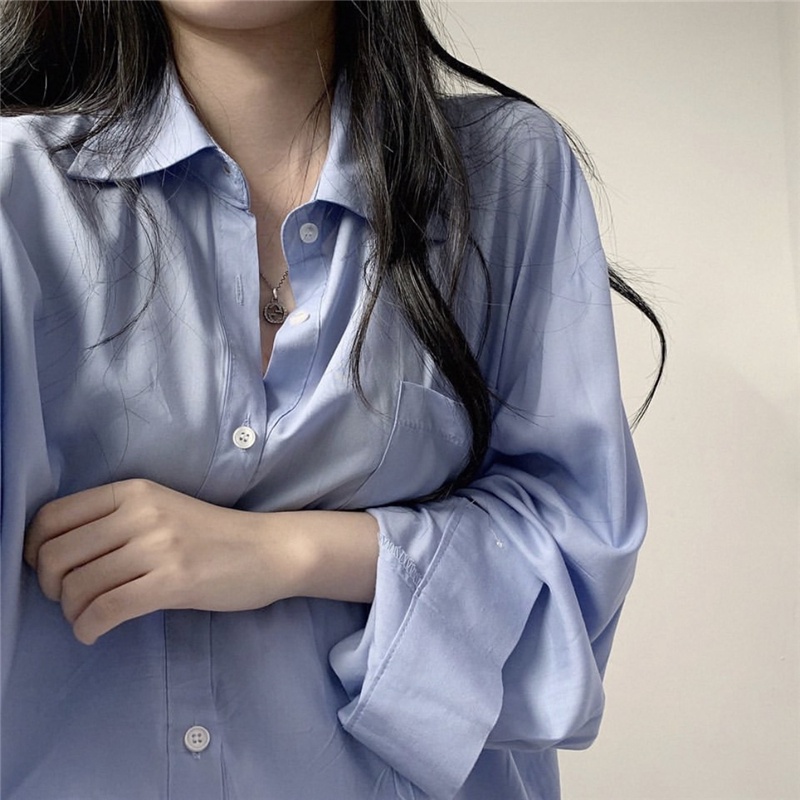 Áo Sơ Mi Nữ Tay Dài Dáng Rộng Màu Sắc Thanh Lịch