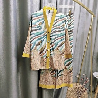BỘ LỤA KIMONO CỔ V HỌA TIẾT 01 CAO CẤP
