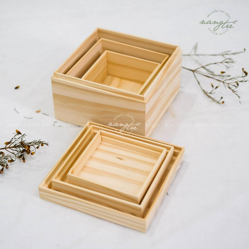 Hộp gỗ vuông nắp đậy, square wooden box