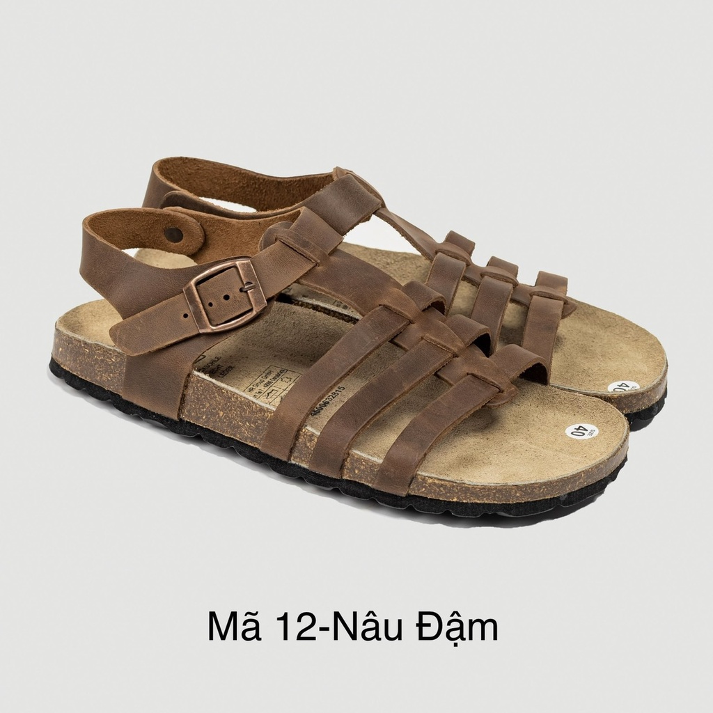 Dép Sandal Đế trấu, Da bò thật nguyên tấm Mã D12