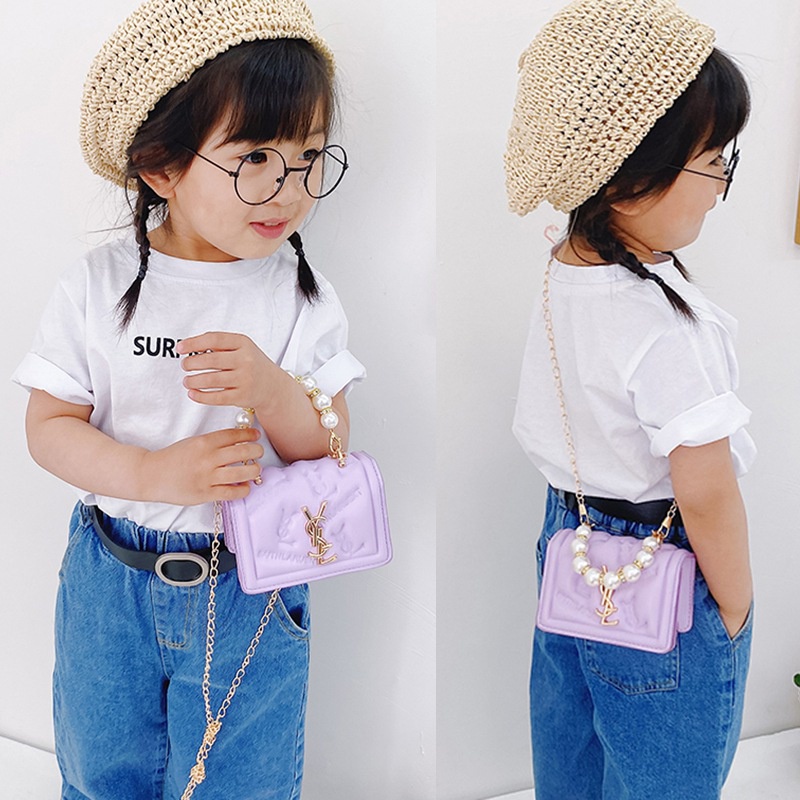 Túi Đeo Chéo Một Bên Vai Đính Ngọc Trai Màu Cầu Vồng Phong Cách Hàn Quốc Dễ Thương Cho Bé Gái