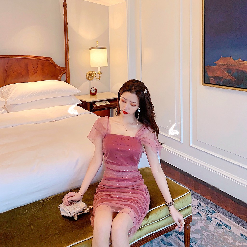 🌸Xả Có Hạn🌸Hàng Order🌸Váy 2 Dây Body Hồng Lấp Lánh Sexy Sành Điệu 🌸Hàng Quảng Châu