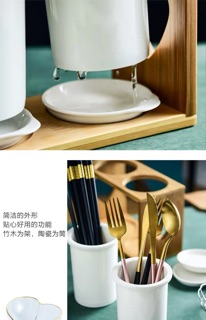 (có sẵn) Ống đũa sứ giá gỗ