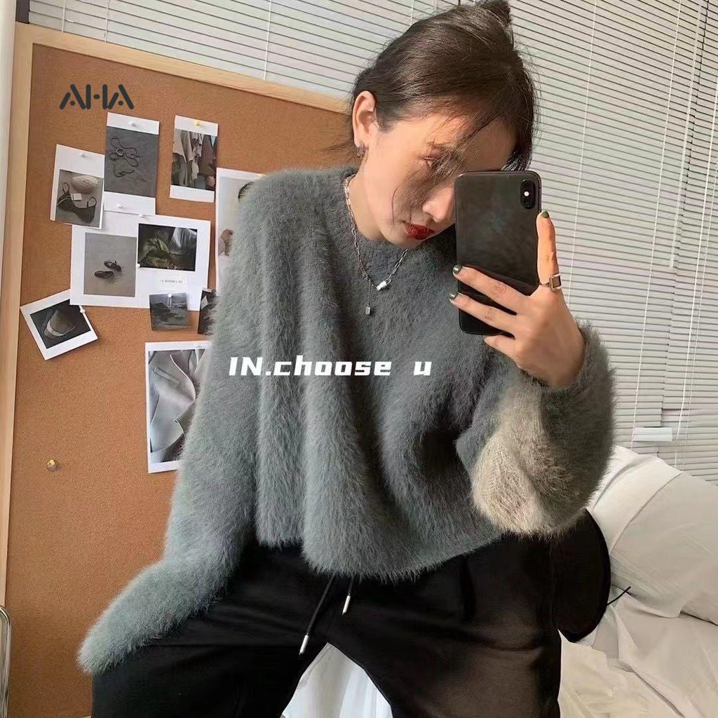 Áo Sweater Lông Cừu Dáng Rộng Ngắn Phong Cách Nhật Bản Thời Trang Thu Đông Hàng Mới 2022 Dành Cho Bạn Nữ