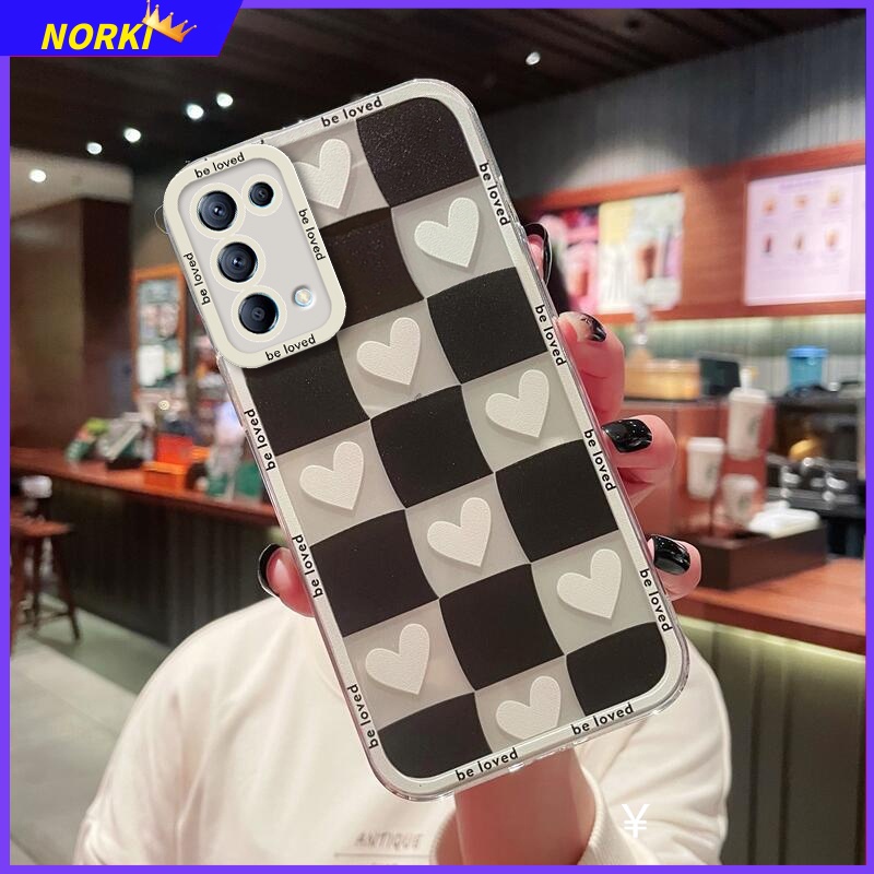 Ốp Điện Thoại Silicon Bảo Vệ Camera In Họa Tiết Trái Tim Trắng Đen Cho OPPO Reno 7 7Z 7SE 7Pro 6 6Z 6Pro 5 5Pro 5F 4 4F 2 2F 2Z