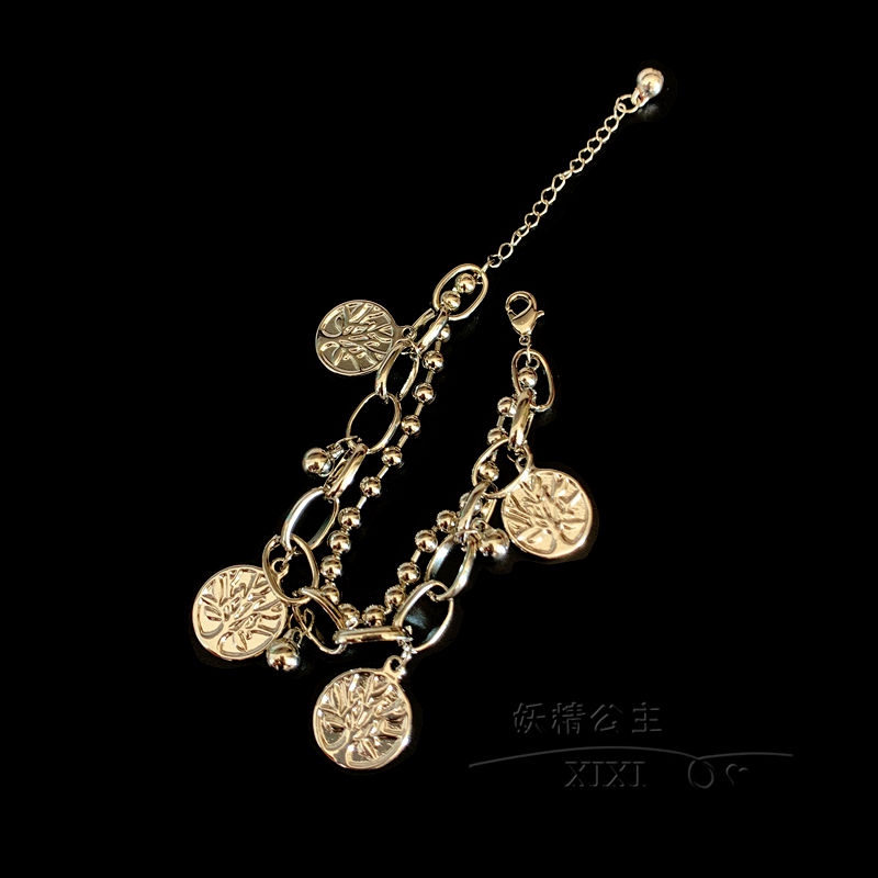 Vòng Tay Kim Loại Nhiều Lớp Mặt Hình Cây Sự Sống