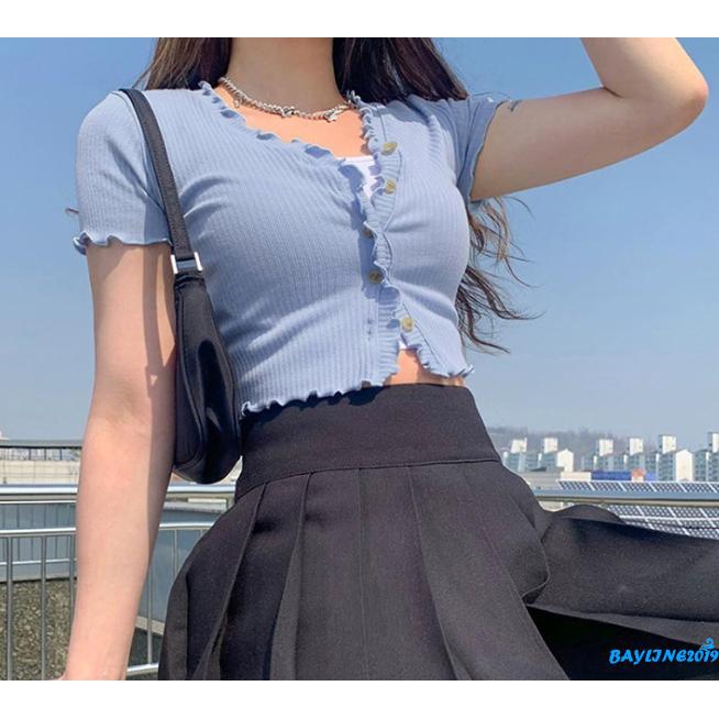 Áo Cardigan Tay Ngắn Phối Nút Xinh Xắn Cho Nữ