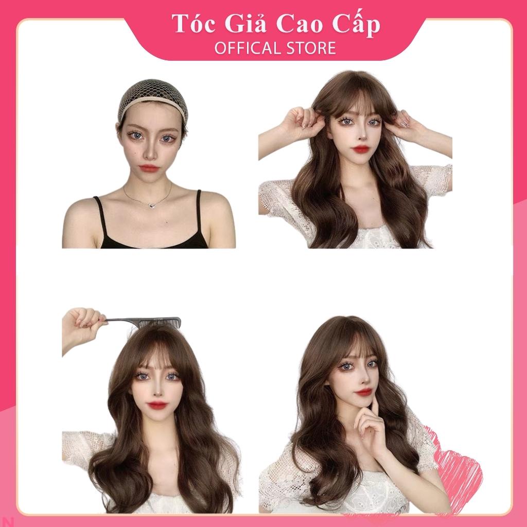 Tóc giả nữ nguyên đầu xoăn dài 60cm, MS8263, tặng kèm lưới trùm wig