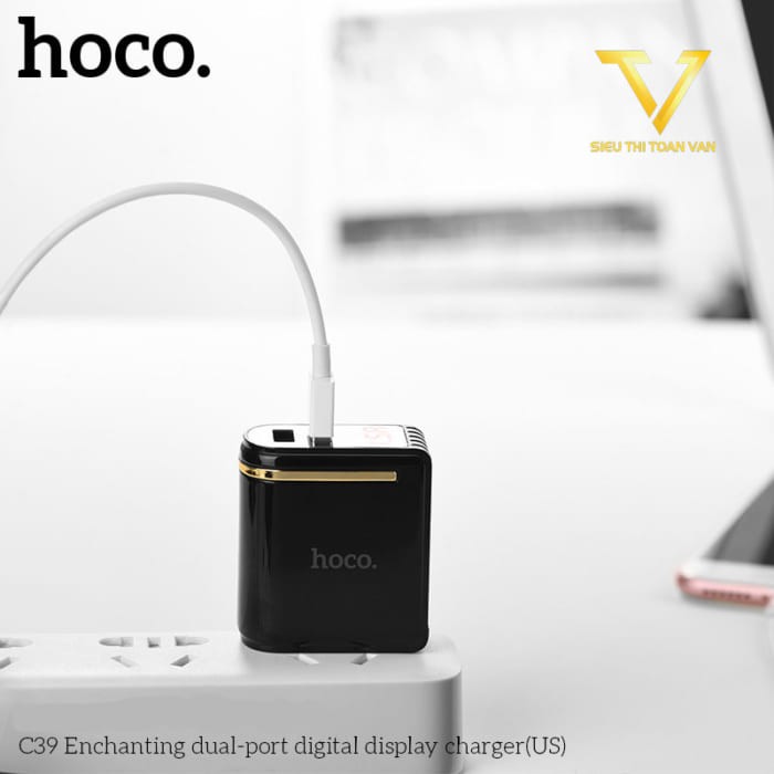 Củ sạc nhanh 2 cổng có đèn led Hoco C39 - hàng chính hãng