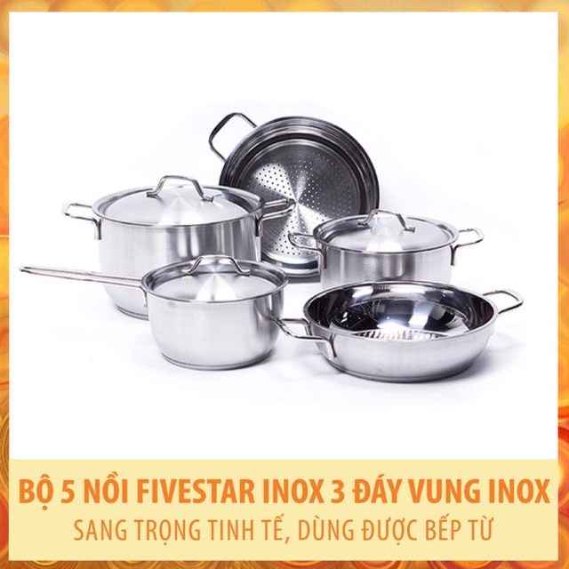 BỘ FIVETAR 5 MÓN 3 ĐÁY NẮP INOX - Khuyến Mại