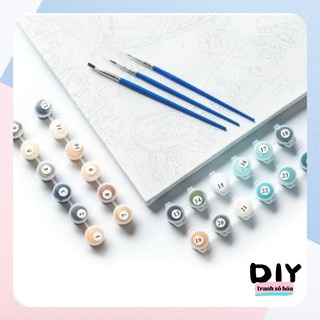 Tranh tô màu số hóa DIY Tranh phong cảnh núi, thác nước C049