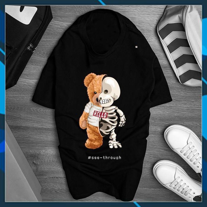 Áo thun tay lỡ form rộng màu đen unisex Freesize in hình Gấu Teddy Nhiều hình khác nhau