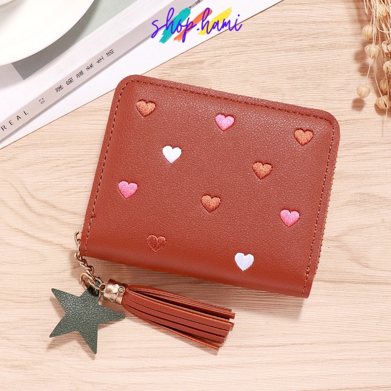 Ví Nữ Mini Đẹp Nhỏ Gọn Cầm Tay Giá Rẻ Với Nhiều Màu Hồng Đậm, Hồng Nhạt, Đen, Đỏ, Xanh Lá, Xanh Dương, Nâu SHOP HAMI V05