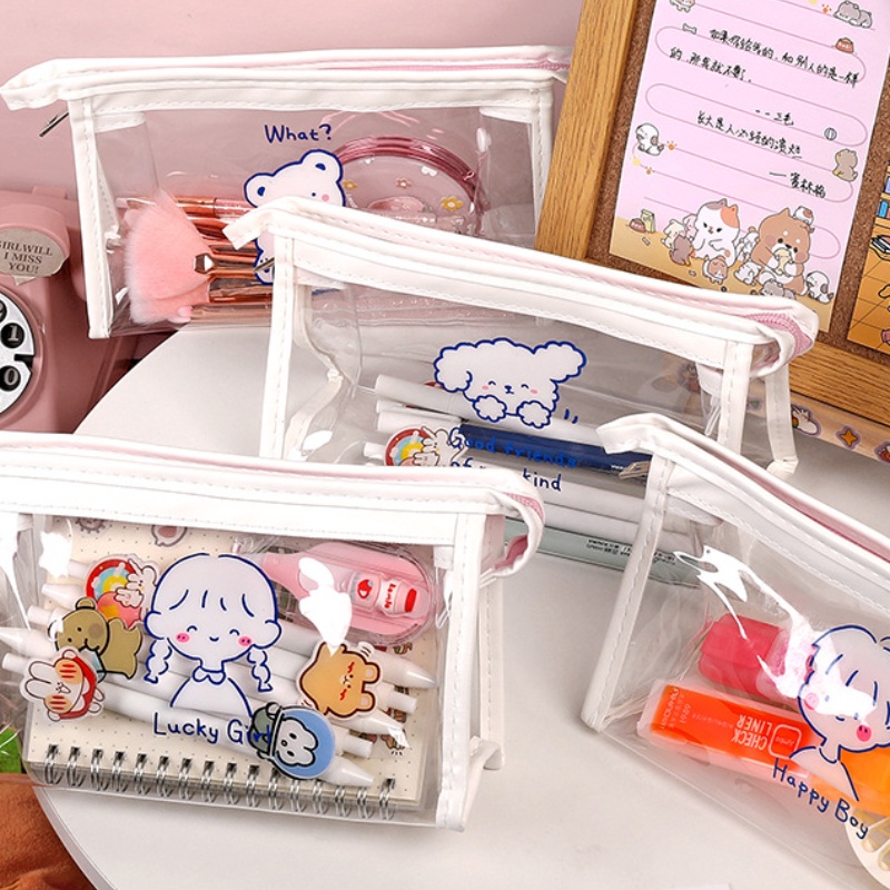 Peach waterproof transparent large-capacity pencilcase ins style school students stationery pencil bag