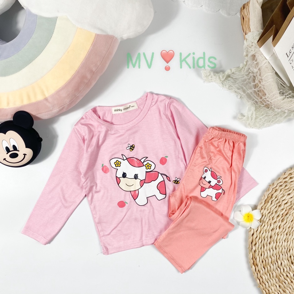 Bộ Dài Tay Thun Lạnh MINKY MOM Cho Bé Gái Bé Trai 0 1 2 3 4 5 6 Tuổi Hình Siêu Nhân Nhện, Người Dơi, Đô Rê Mon, Bò Sữa