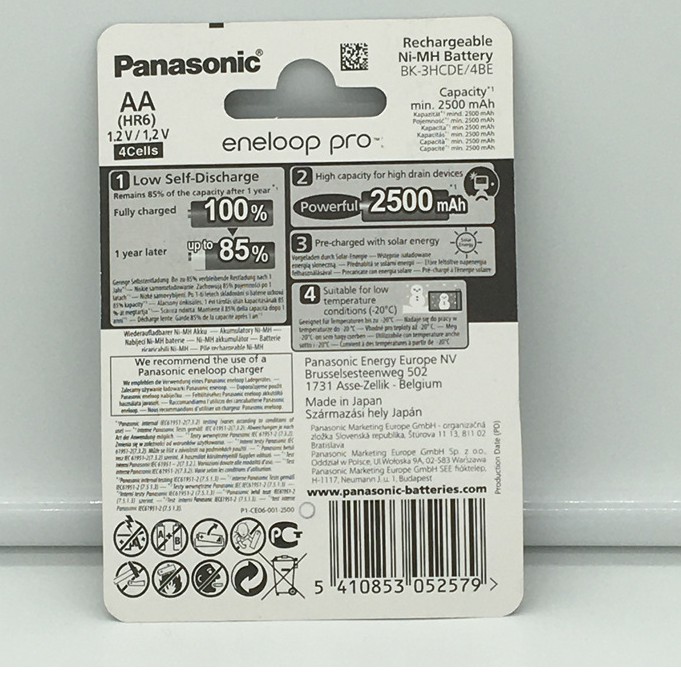 Vỉ 4 pin sạc AA 2500mAh eneloop pro