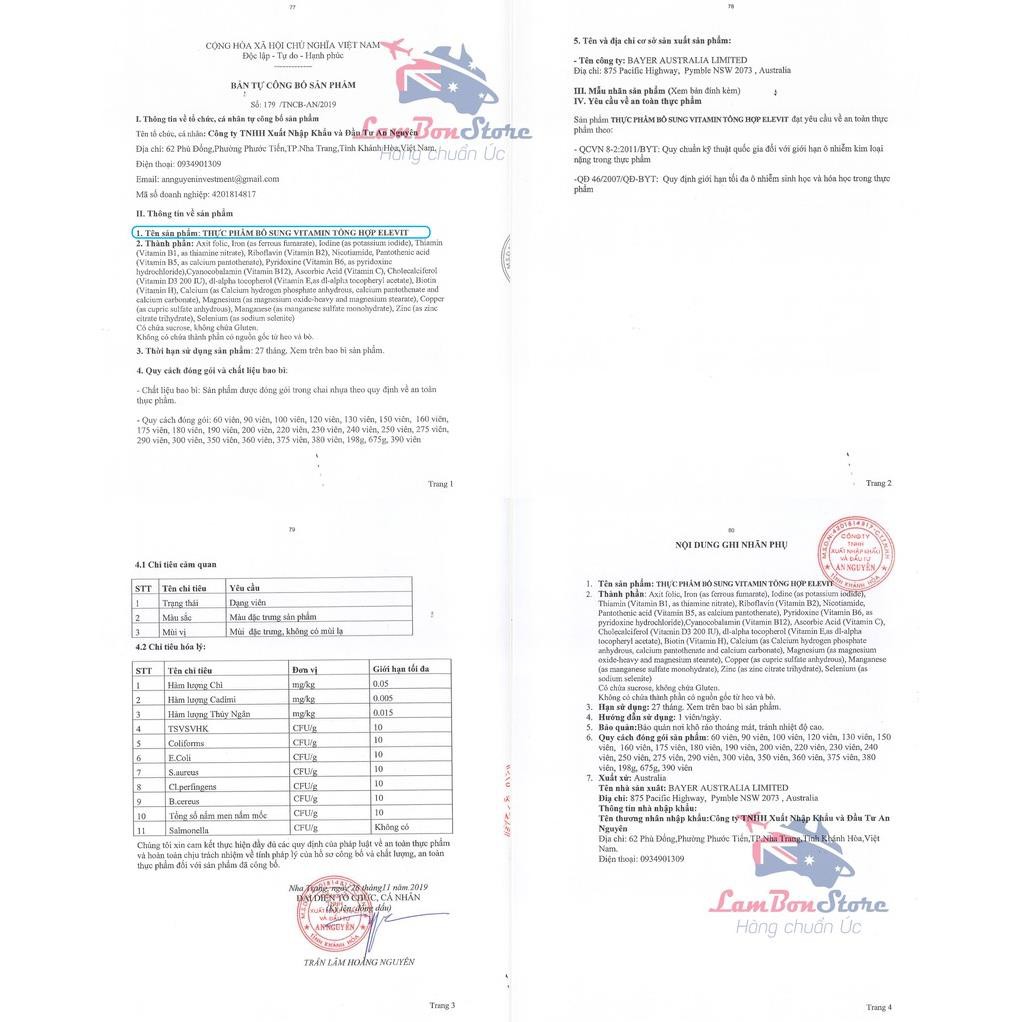 Elevit sau sinh 60 viên