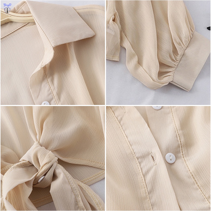 Áo Sơ Mi Chiffon Mỏng Dáng Rộng Cột Dây Phía Trước Thời Trang Mùa Hè Cho Nữ