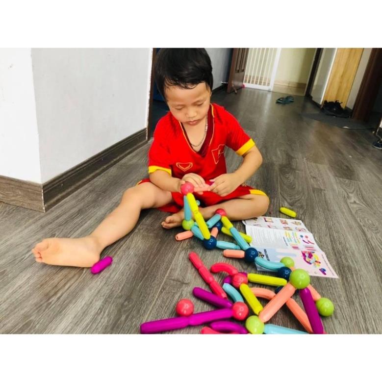 Bộ xếp hình nam châm que thông minh từ tính Magnetic Sticks 64 chi tiết. Ghép Hình Lego