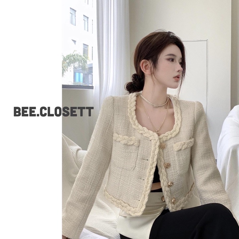 Áo dạ tweed chất dày dặn form crotop tay dài sang chảnh