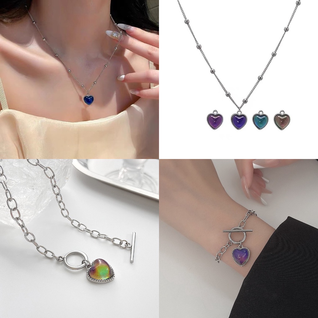 Tiktok Vòng Tay Thép Titan Mặt Hình Trái Tim Nhiệt Kế Màu Bạc Phong Cách Mới Nhất Cho Nữ