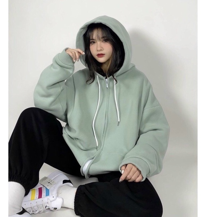 Áo khoác Hoodie nam nữ nỉ trơn Basic form rộng tay bồng khóa kéo có mũ Ulzzang giá rẻ màu đen, trắng, hồng, xám  K076 | BigBuy360 - bigbuy360.vn