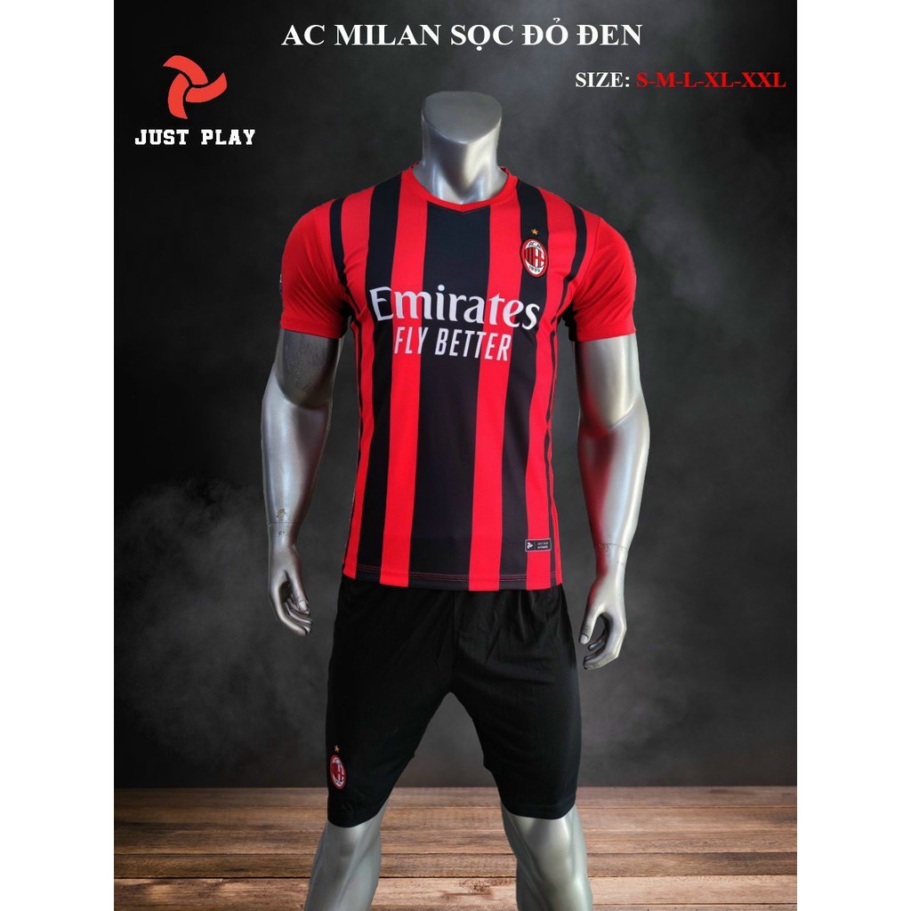 Quần áo bóng đá, đá banh mẫu C.L.B AC.Milan - Đỏ sọc đen - mẫu mới mùa 2021-2022