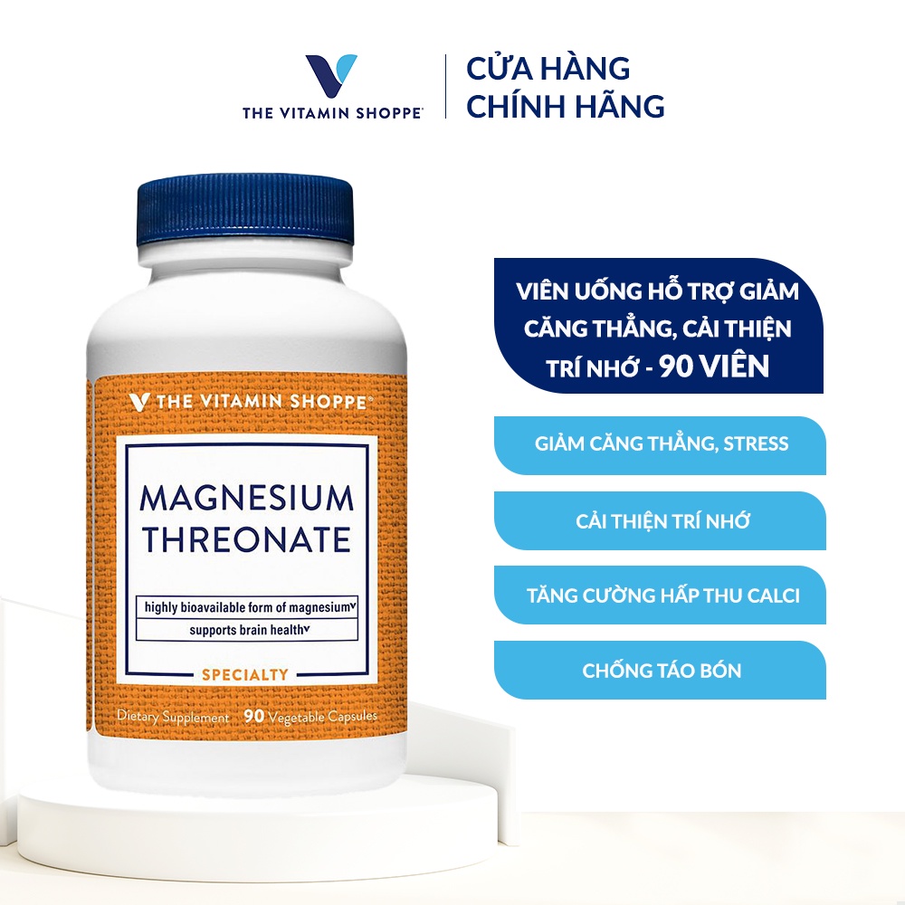 Viên uống hỗ trợ giảm căng thẳng, cải thiện trí nhớ THE VITAMIN SHOPPE Magnesium Threonate 90 viên