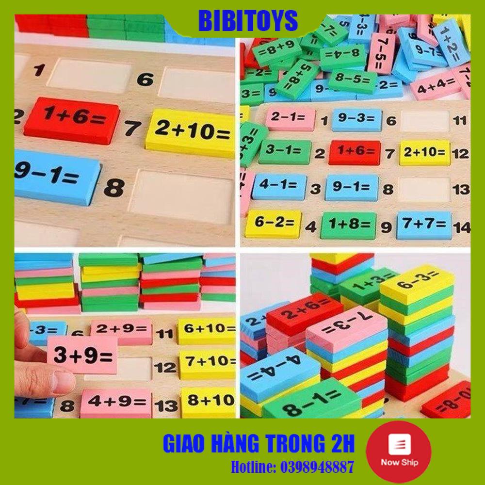 Đồ chơi Bộ học Toán kiêm chơi Domino 110 chi tiết gỗ thông an toàn cho bé