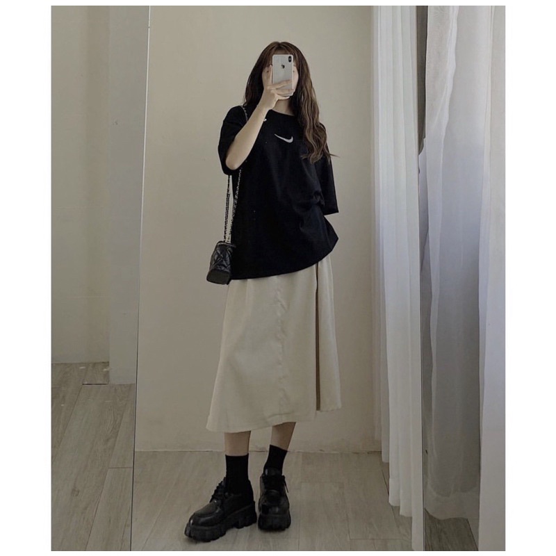 Chân váy dài chữ A chất nhung tăm - Chân váy dáng dài  3 màu Vintage cạp chun siêu dễ thương