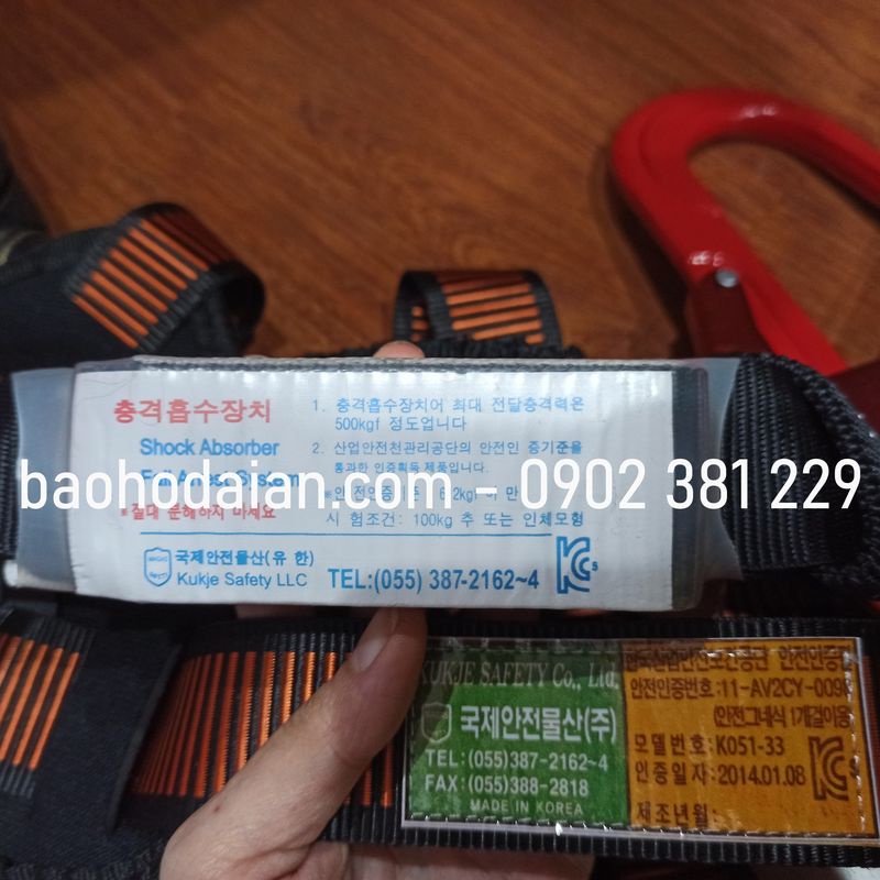 Dây an toàn thân Hàn Quốc kiểu Kujie 2 móc nhôm (dây đàn hồi)-đệm lưng-đệm vai