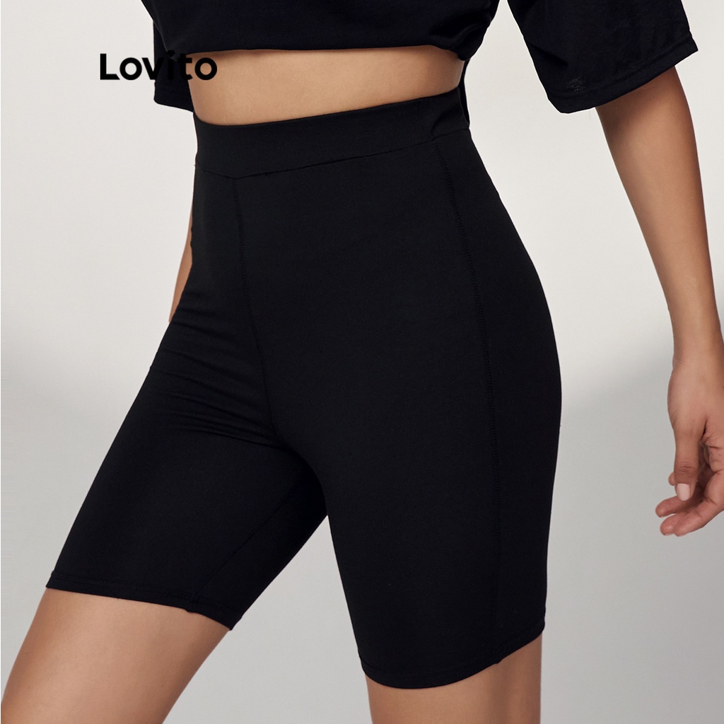 Quần short Lovito họa tiết vân động vật phong cách cơ bản thường ngày L17E014 (Màu đen)