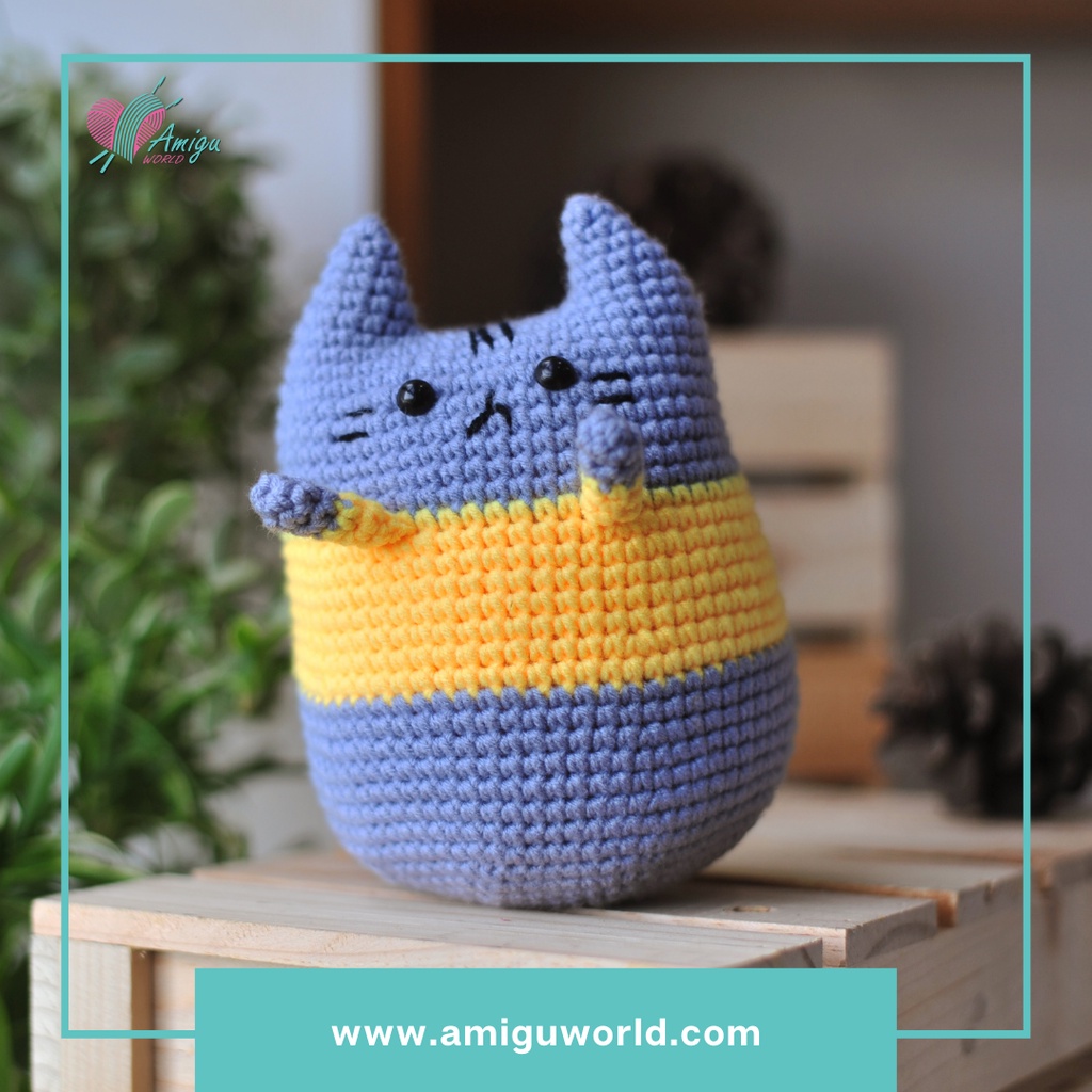Móc khóa thú bông - Gấu bông mèo lười Pusheen - Thú bông bằng len - Amigurumi - Đồ chơi handmade