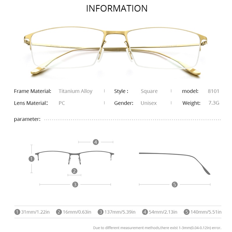 Mắt kính gọng vuông bằng hợp kim titan siêu nhẹ phong cách Nhật Bản thời trang 2021