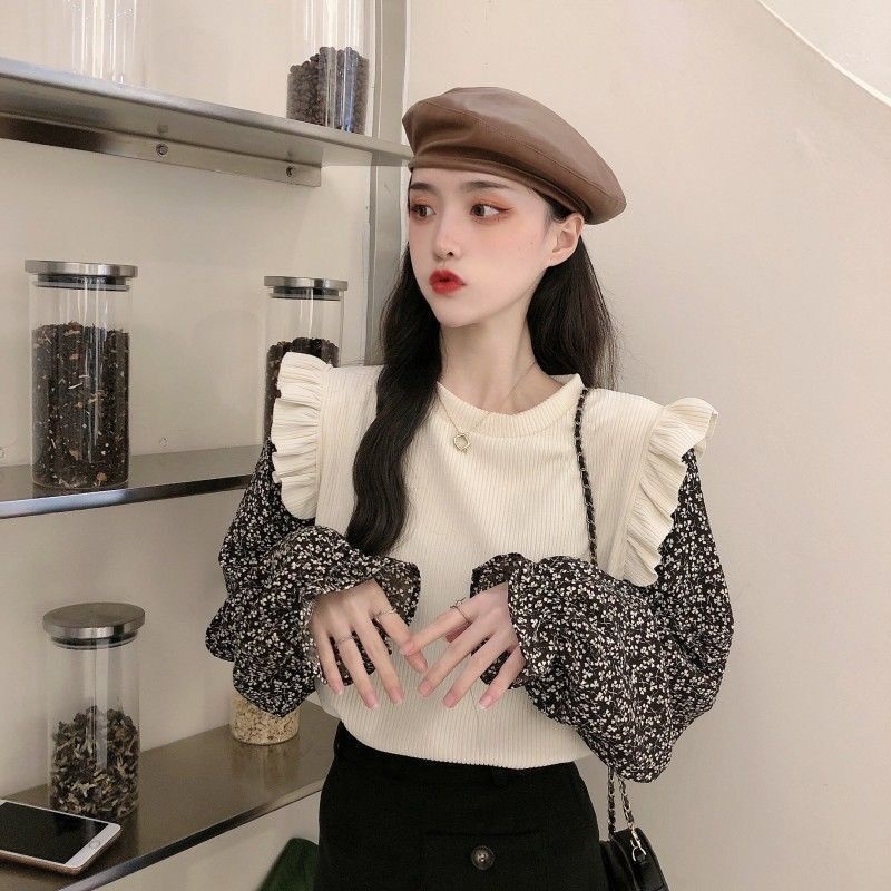 Áo Sweater tay dài giả nhiều lớp thiết kế ngọt ngào cho nữ
