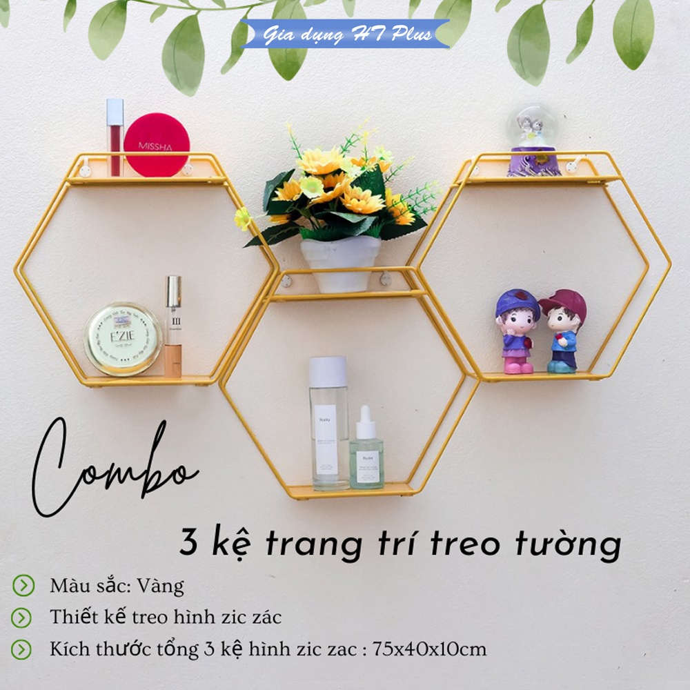 Combo 3 kệ trang trí tường cho phòng khách, phòng ngủ đẹp lung linh, tặng kèm đinh treo
