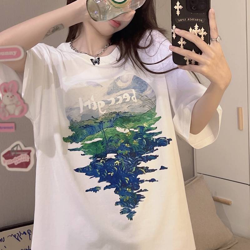 SUXI Áo Thun Tay Ngắn Dáng Rộng Phong Cách Đường Phố Thời Trang Mùa Hè Cho Nữ