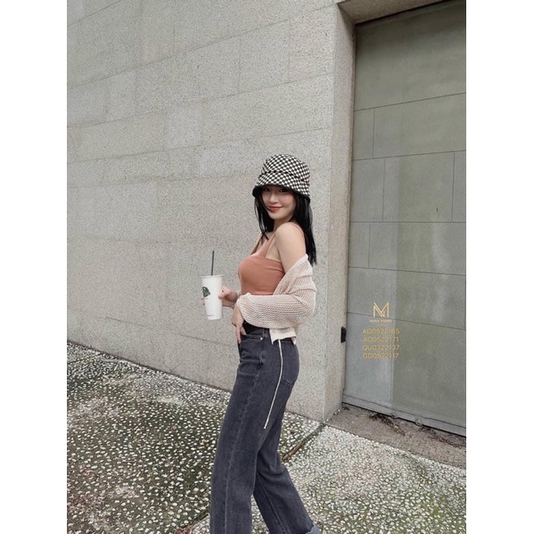 Áo cardigan mỏng mắt lưới dáng croptop có dây buộc