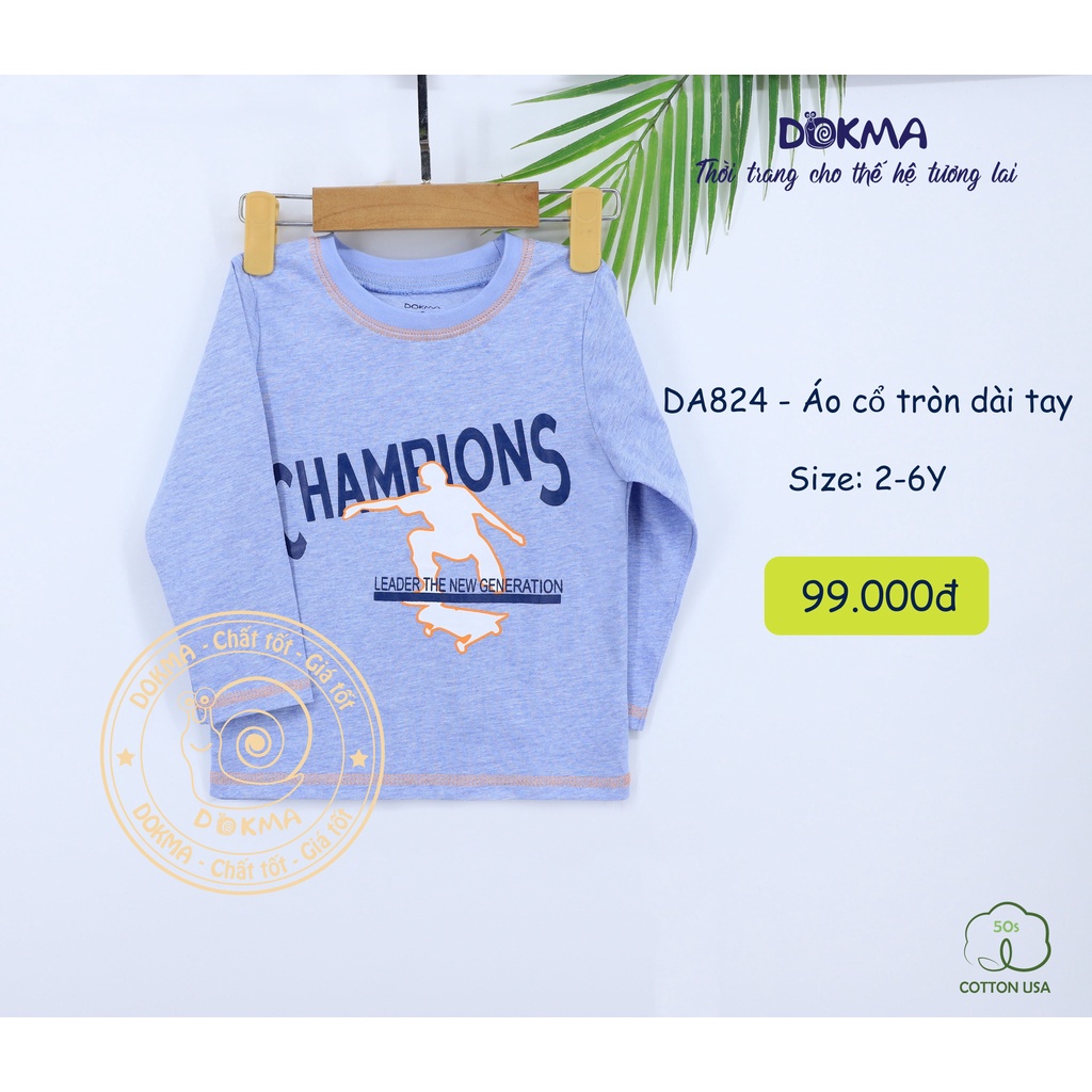 DA824 Áo dài tay cổ tròn Dokma vải cotton mỏng cho bé (2-6T)