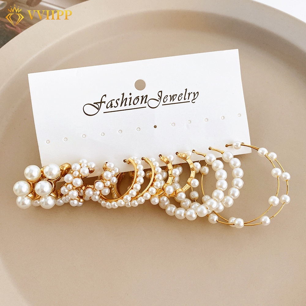 Bộ Khuyên Tai Tròn Đính Ngọc Trai Thời Trang Cho Nữ