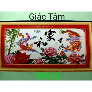 Tranh thêu LONG PHỤNG SUM VẦY - 108x51cm - 88923 - RỒNG PHƯỢNG TRÚC BÔNG HOA MẪU ĐƠN CHỮ - tranh thêu chữ thập chưa thêu