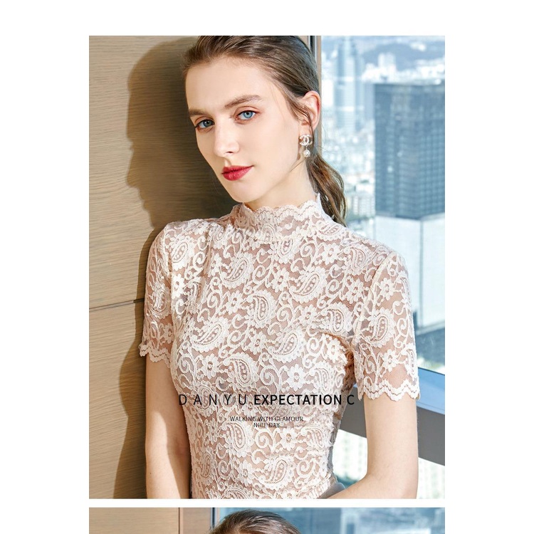 Phiên Bản Rộng Size Lớn 4XL Ren Top Nữ Mùa Hè 2021 Hợp Thời Trang Phong Cách Phương Tây Áo Thun Nửa Tay Gợi Cảm Bên Trong Rỗng Sóng Cạnh Đáy Áo Sơ Mi