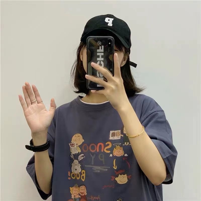 2021 spring and summer new Korean version Harajuku Hong Kong Style loose fun cartoon versatile short sleeve T-shirt women's half sleeve top