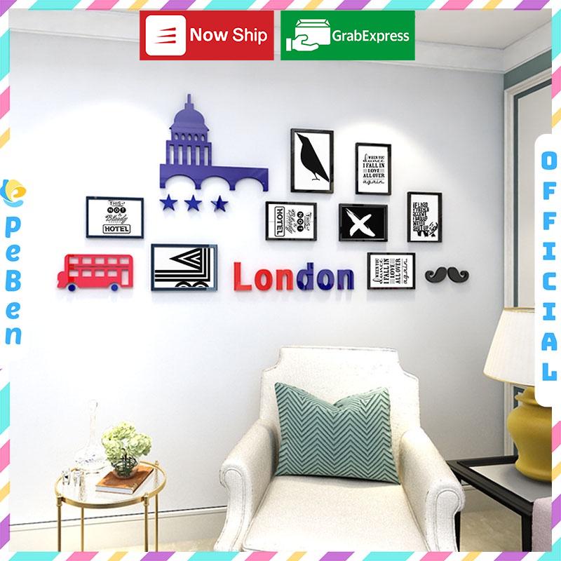 Tranh dán tường mica 3d decor khổ lớn khung ảnh phong cách london trang trí phòng khách, phòng họp Nhiều Size - EPeBen