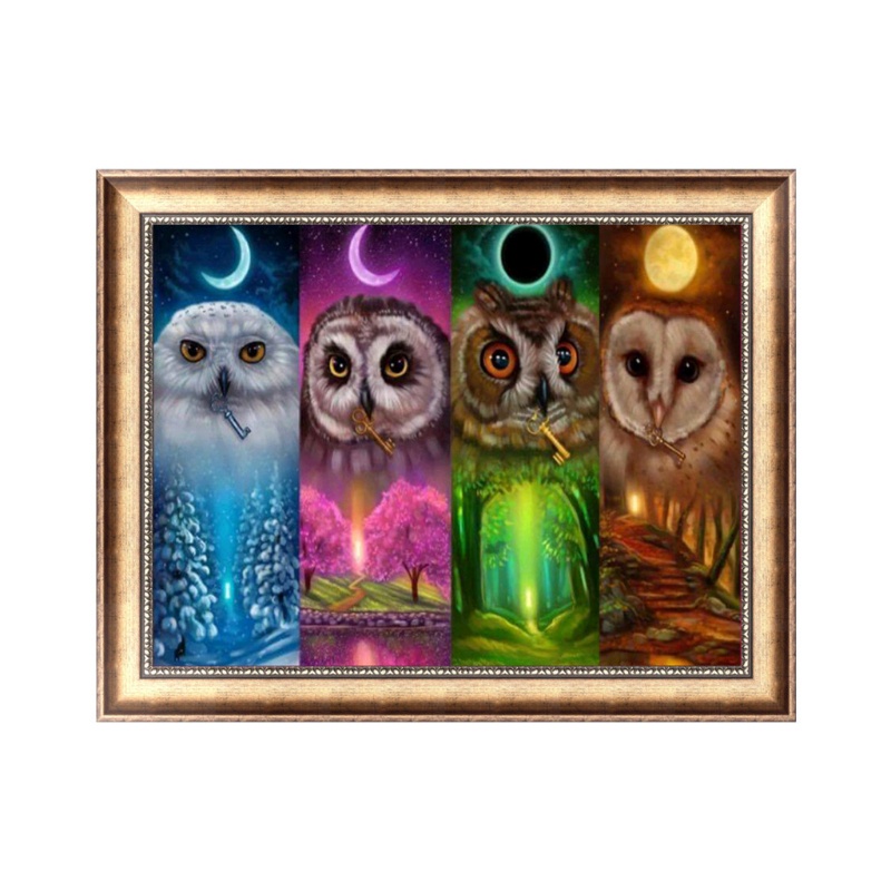 Bộ Tranh Đính Đá 5D Tự Làm Hình Chim Cú Trang Trí Nhà Cửa