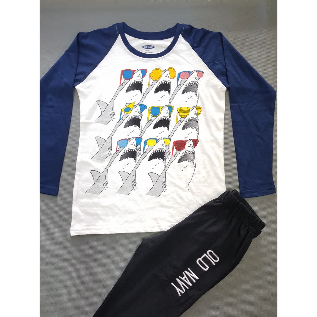 Bộ thun cottton tay dài in cá mập size đại