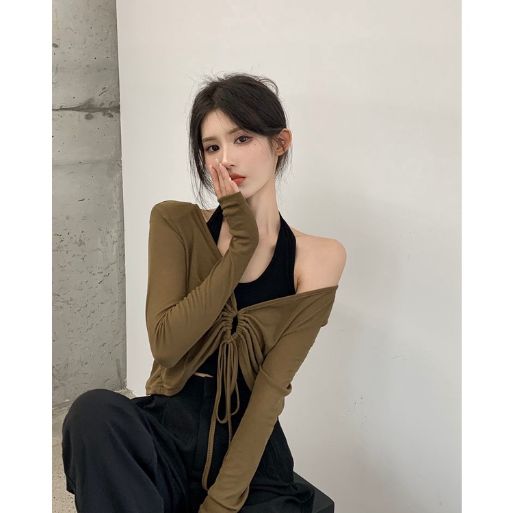 Trang phục ZHELIHANGFEI áo hai dây/ áo khoác tay dài chống nắng kiểu Hàn Quốc gợi cảm cho bạn gái