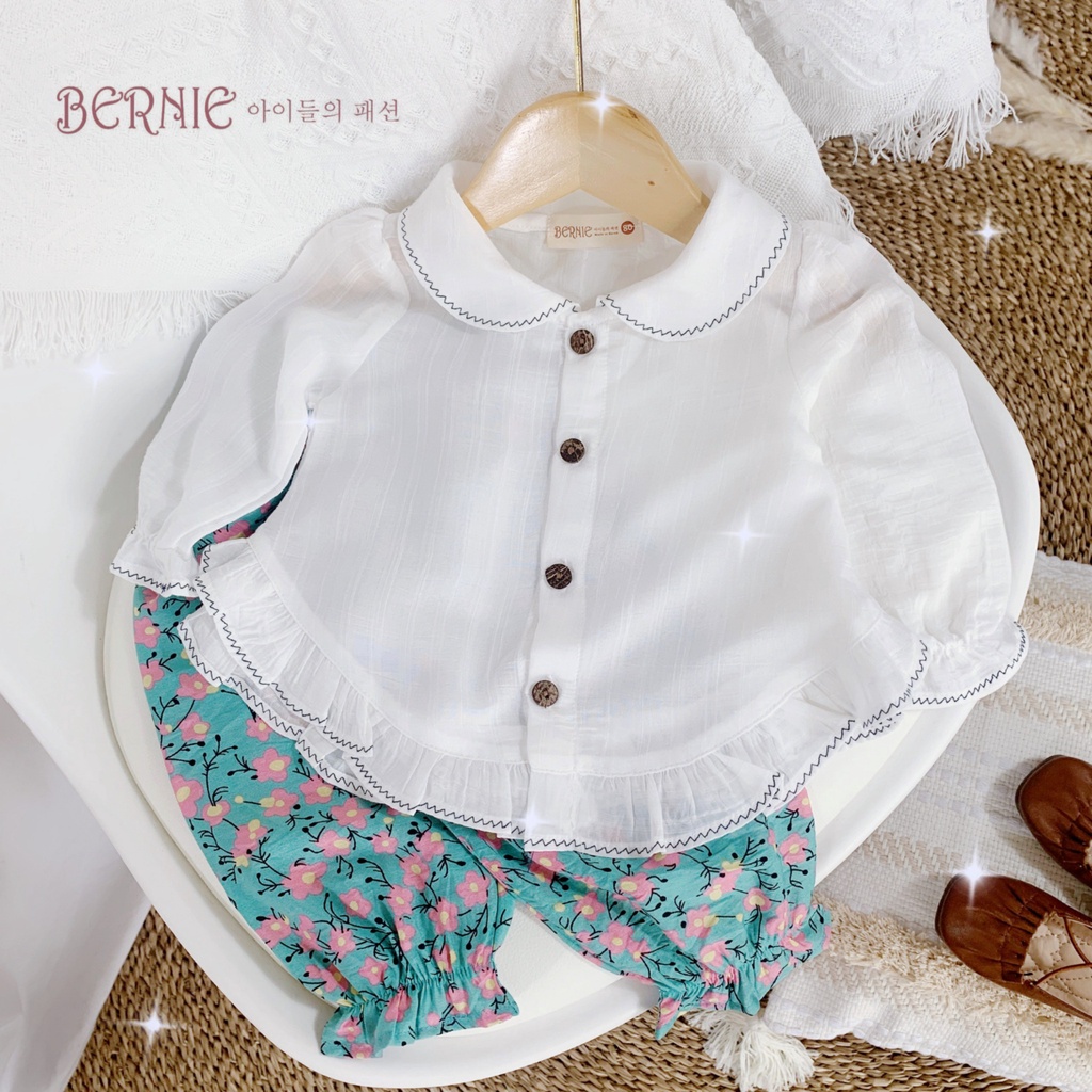 Bộ đũi cổ sen hoa nhí siêu yêu cho bé, bộ thu đông dài tay bé gái