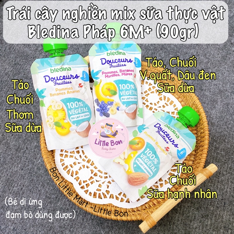 Trái cây nghiền mix sữa thực vật Bledina Pháp 90gr 6M+ bay air_Date 07-09/2022